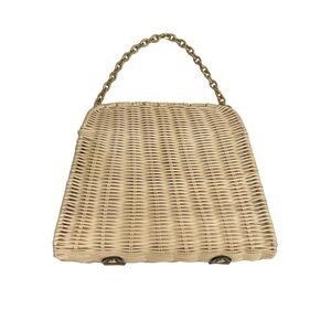 Zara Wicker Woven Basket Gold Chain Handbag Purse